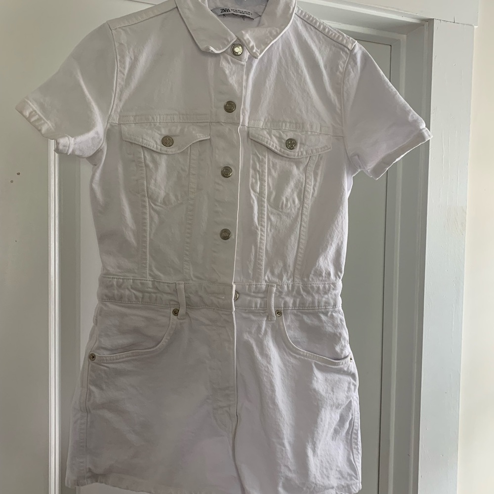 Zara size M white denim romper.